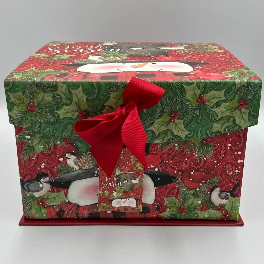 Susan Winget Holiday Storage Box Unisex OS Red NWOT Snowman Bird Paisley